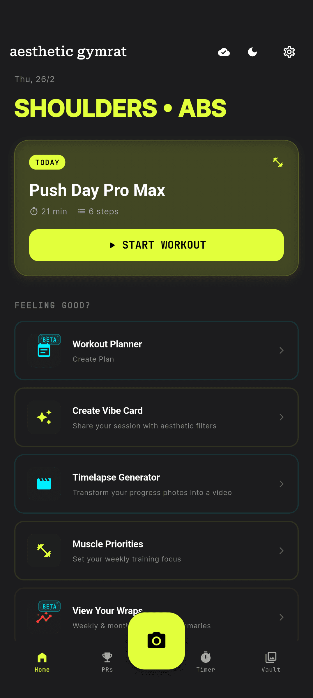 Vibelift mobile application interface showing habit tracking and progress visualization.